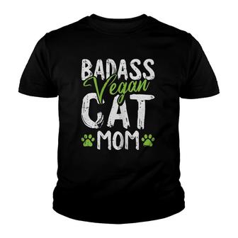 Womens Vegan Cat Mom Mother's-Day Badass Mama Paw Print Kitten Lover Youth T-shirt | Mazezy