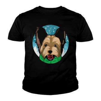 Womens Winter Animal Yorkshire Terrier Snowy Dog Yorkie Youth T-shirt | Mazezy