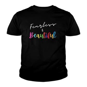 Womens Women's Cute Casual Graphic Tee Fearless And Beautiful Youth T-shirt | Mazezy