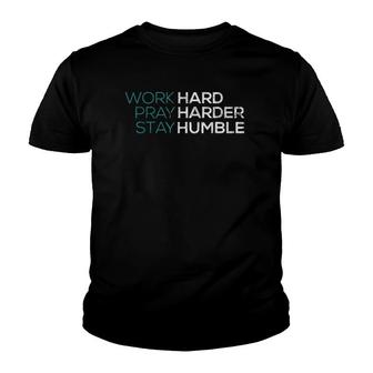 Work Hard Pray Harder Christian Distressed Tee Youth T-shirt | Mazezy