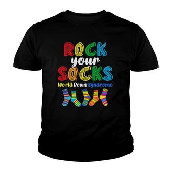 World Down Syndrome Rock Your Socks Awareness Ds Month Youth T-shirt | Mazezy