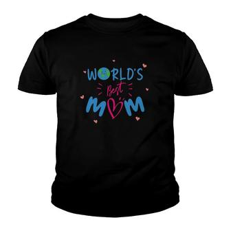 World's Best Mom Mother's Day Smiling Globe For Moms Hearts Cute Version 1 Ver2 Youth T-shirt | Mazezy