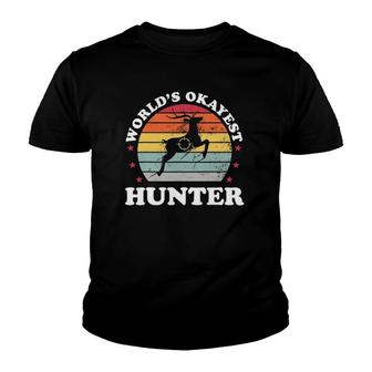 World's Okayest Hunter Deer Bow Hunting Funny Dad Mens Youth T-shirt | Mazezy