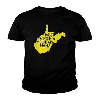 Wv Mountain Mama Blue And Gold Crew Neck Youth T-shirt | Mazezy