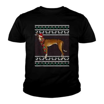 Xmas Ibizan Hound Dog Santa Hat Ugly Christmas Youth T-shirt | Mazezy
