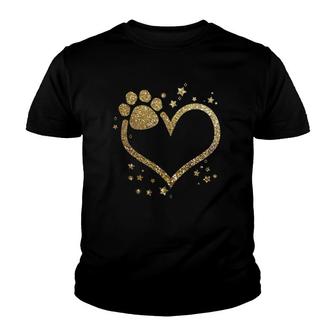 Yellow Paw Print Heart Cute Dog Cat Love Valentine's Day Youth T-shirt | Mazezy