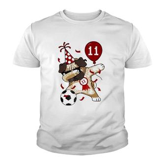 11Th Birthday Party Dabbing Dog Pug Soccer 11 Year Old Youth T-shirt | Mazezy