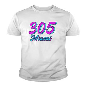 305 Miami Dade County South Beach Pink & Blue Deco Retro Tank Top Youth T-shirt | Mazezy
