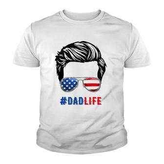 4Th Of July Tee Dad Life Sunglasses American Flag Youth T-shirt | Mazezy
