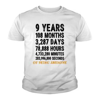 9 Birthday Countdown 9Th Birthday Of Being Awesome Youth T-shirt - Seseable