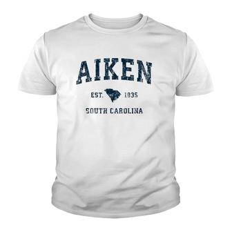 Aiken South Carolina Sc Vintage Sports Design Navy Print Youth T-shirt | Mazezy DE