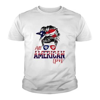 All American Cpa 4Th Of July Messy Bun Flag Certified Pediatric Nurse Gift Youth T-shirt | Mazezy