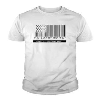American Flag - The Land Of The Free - Barcode Youth T-shirt | Mazezy