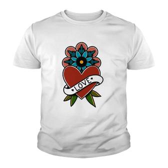 American Traditional Tattoo Design Love Heart Youth T-shirt | Mazezy