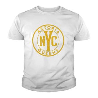 Astoria Queens Nyc Vintage Sign Distressed Amber Print Youth T-shirt | Mazezy