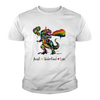 Autism Awareness Accept Understand Love Dinosaur Watercolor Youth T-shirt | Mazezy