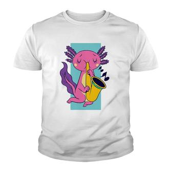 Axolotl Playing Saxophone Axolotl Lover Gift Youth T-shirt - Thegiftio UK