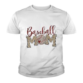 Baseball Mom Leopard Print Youth T-shirt | Mazezy