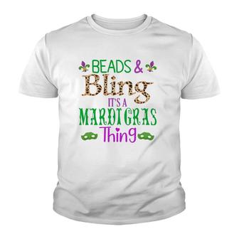 Beads & Bling It's A Mardi Gras New Orleans Tee For Women Youth T-shirt | Mazezy