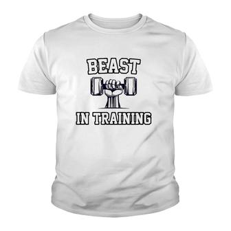 Beast In Training Son Bodybuilder Workout Dad Matching Youth T-shirt | Mazezy