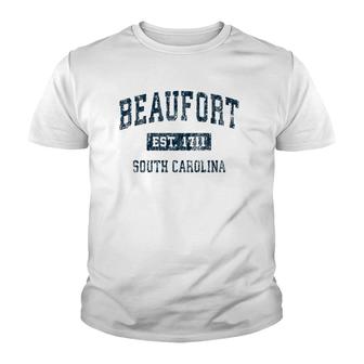Beaufort South Carolina Sc Vintage Sports Design Navy Print Youth T-shirt | Mazezy