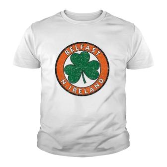 Belfast N Ireland Vintage Shamrock Road Sign Distress Print Youth T-shirt | Mazezy