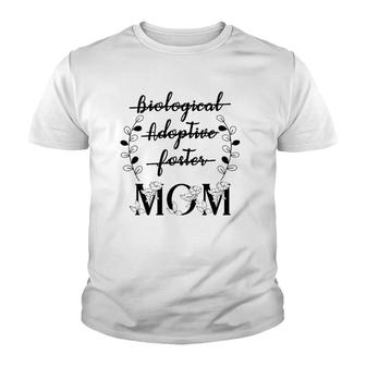 Biological Adoptive Foster Mom Floral Mother's Day Adoption Youth T-shirt | Mazezy