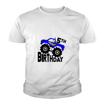 Birthday Boy Monster Truck 5Th Birthday Blue Youth T-shirt - Seseable