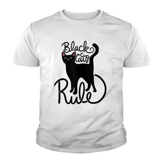 Black Cats Rule Fun Black Cat Mom Cute Youth T-shirt | Mazezy