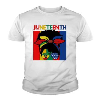 Black Women Messybun Juneteenth Independence Day Youth T-shirt | Mazezy