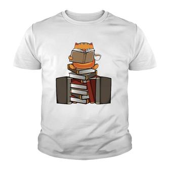 Book Lover Japanese Kawaii Cat Pet Reading Tea Coffee Cozy Youth T-shirt | Mazezy