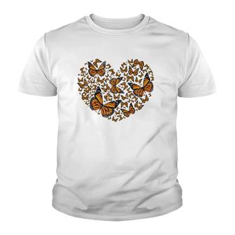 Butterfly Heart Love Cute Monarch Butterflies Youth T-shirt | Mazezy