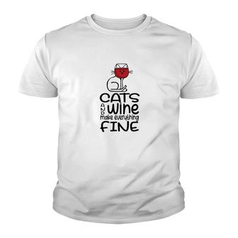 Cat And Wine Make Everything Fine Youth T-shirt | Mazezy