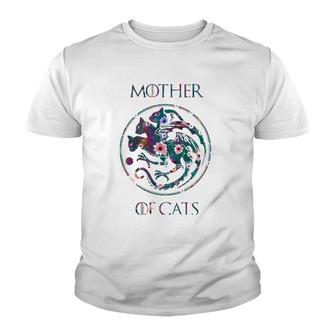 Cat Lovers Mother Of Cats With Floral Art Youth T-shirt | Mazezy