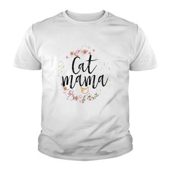 Cat Mama Flowers Fitted Youth T-shirt - Thegiftio UK