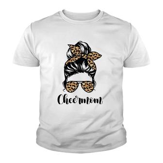 Cheer Mom Leopard Messy Bun Lovers Mother Soccer Lover Youth T-shirt | Mazezy