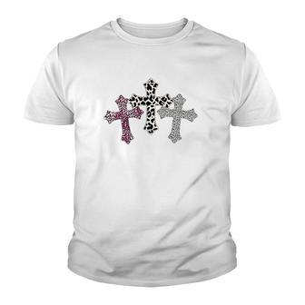 Christian Crosses Leopard Cross Jesus God Easter Risen Mom Youth T-shirt | Mazezy