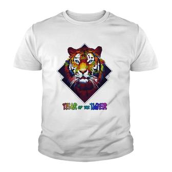 Colorful Tiger Face Cny Happy Lunar New Year Of A Tiger 2022 Ver2 Youth T-shirt | Mazezy
