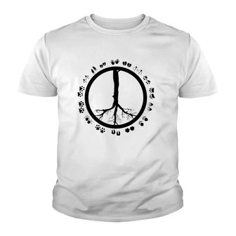 Cool Peace Sign Animal Rights Gift Funny Animal Footprints Youth T-shirt | Mazezy