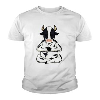 Cow Yoga Meditating Calf Yogi Bull Sitting Yoga Pose Namaste Youth T-shirt | Mazezy