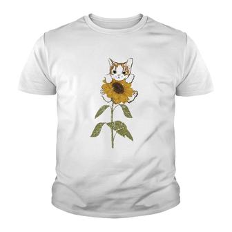 Cute Cat Florist Beautiful Yellow Flower Floral Sunflower Youth T-shirt | Mazezy