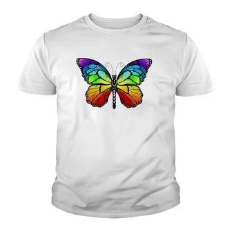 Cute Rainbow Monarch Butterfly Aesthetic Gift Raglan Baseball Tee Youth T-shirt | Mazezy