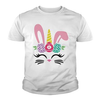Cute Unicorn Bunny Cat Face Happy Easter Day Youth T-shirt - Seseable