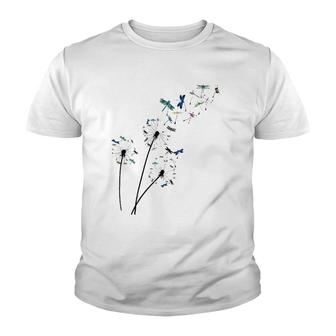 Dandelion Dragonfly Flower Floral Dragonfly Tree Youth T-shirt | Mazezy