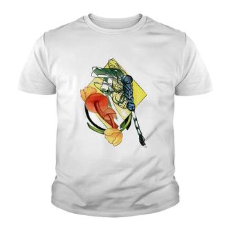 Dragonfly Mushroom And Tulips Flowers Flying Insect Fungi Youth T-shirt | Mazezy