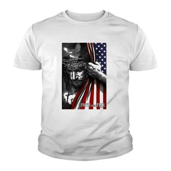 Faith Over Fear Jesus American Flag Patriot Christian Youth T-shirt | Mazezy