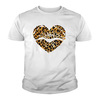 Fashion Leopard Love Heart Print Lips Womens Gift Idea Youth T-shirt | Mazezy