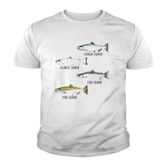 Fish Species Biology Different Types Of Salmons Fishing Youth T-shirt | Mazezy