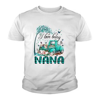 Flower Truck I Love Being Nana Butterfly Art Mother's Day Youth T-shirt | Mazezy