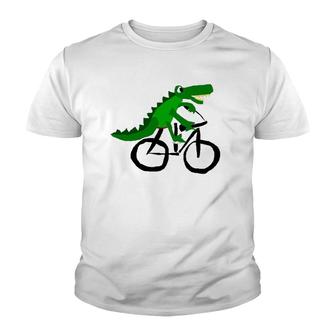 Funny Alligator Riding Bicycle Cartoon Youth T-shirt - Thegiftio UK